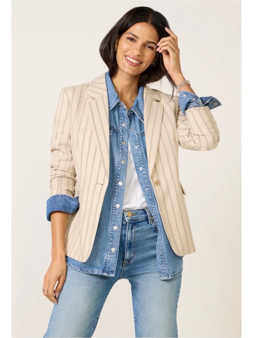 EVEREVE Rory Multi Stripe Blazer in Tan & Black